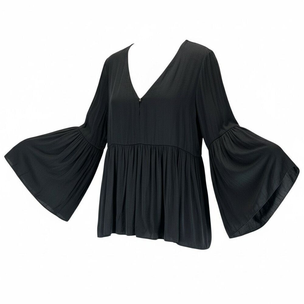 Jennifer Lopez JLO Black Flowy Peplum Blouse Bell Sleeve XXL Dark Romantic